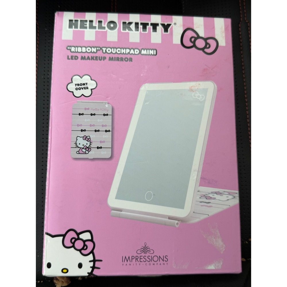 NEW Hello Kitty Impressions Vanity Touchpad Mini LED Makeup Mirror Ribbon Pink